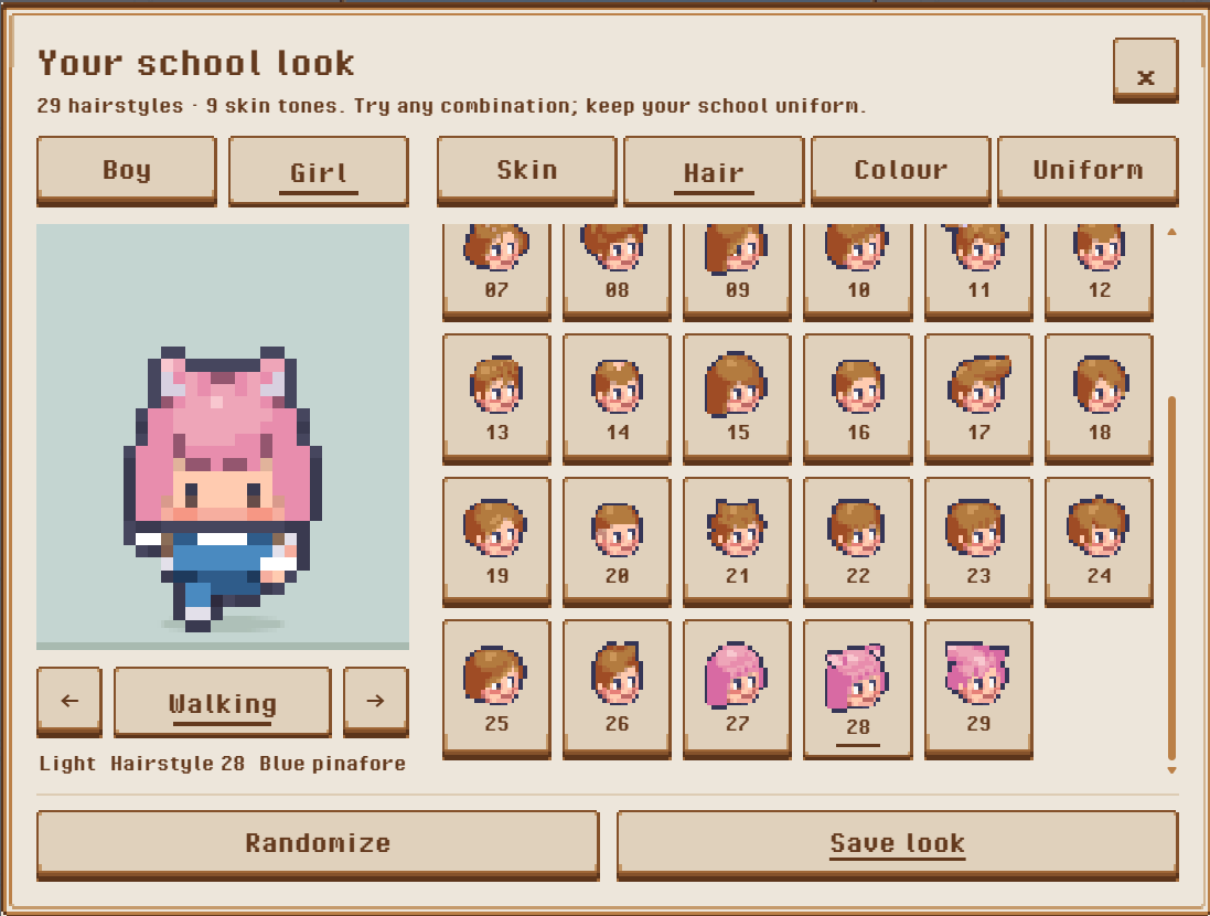 In-game character editor with hairstyle options
